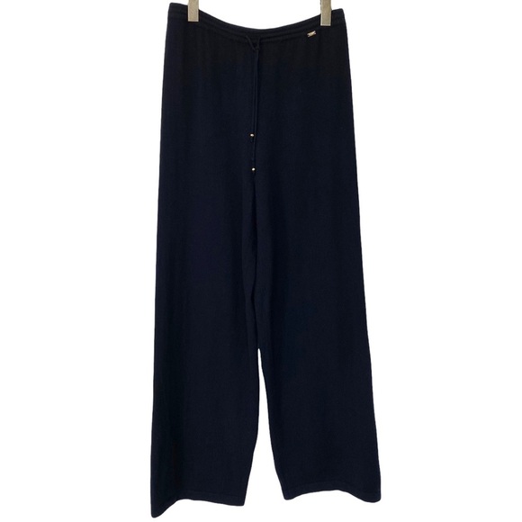 St. John Black Pants 100% Cashmere By Marie Gray Wide Leg Drawstring